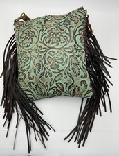 Cowhide Leather Purse W/Fringe Crossbody Handbag Purse