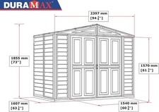 DURAMATE 8X6 PLASTIC GARDEN STORAGE SHED VINYL METAL ROOF FOUNDATION IVORY