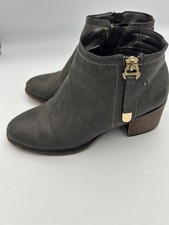 PEACOCKS Grey Faux Leather Mid Heel Ankle Boots with Side Zip Size UK 5 EU 38