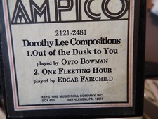 Ampico Reproducing Piano  Roll  "Dorothy Lee 2 Tunes   See Photo