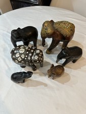 Set Of 6 Hand-Carved Elephants