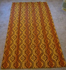 NEW UNHUNG VINTAGE 70's 2.0mx1.2m YELLOW BROWN ORANGE PATTERN CURTAINS UNLINED