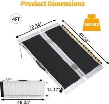 Wheelchair Ramp Folding Aluminium Threshold Ramp w/ Non-Skid Surface