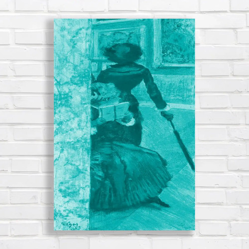 Woman doorway teal canvas - in,
