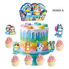 Bluey & Bingo Acrylic Cardboard Cake Topper Pick Kids Birthday Party Decoration