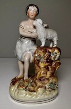 Antique English Staffordshire Pottery Figurine Isaac and the Lamb England 7”