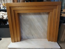 FIREPLACE SOLID OAK MANTEL WITH STONE BACK PANEL AND STONE HEARTH