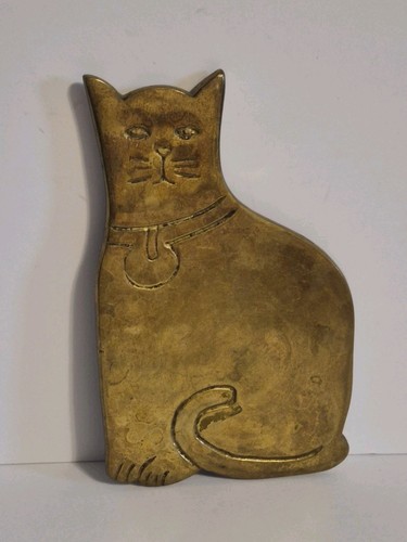 Brass cat trivet decor vintage - trivet,