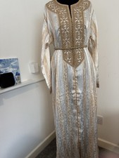 Off White and Gold Moroccan Jalabiya Kaftan for Special Occasions Women's Dress