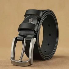 Mens Genuine Leather Belt Belts Real New Buckle For Trouser Jeans Black Brown UK