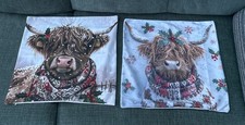 18" Square Christmas Festive Snowy Cushion Cover Highland Cow x 2 