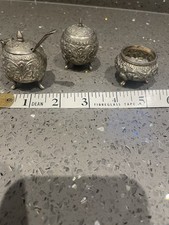 ANTIQUE INDIAN SILVER 3 PIECE CRUET SET