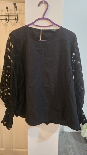 Zara black lace sleeve - black, blouse