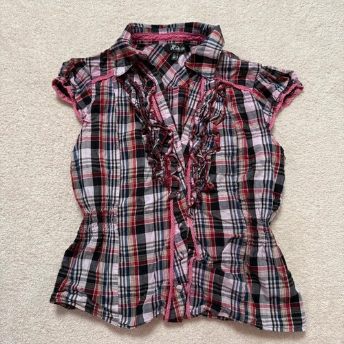Vintage y2k pink plaid ruffle - y2k,