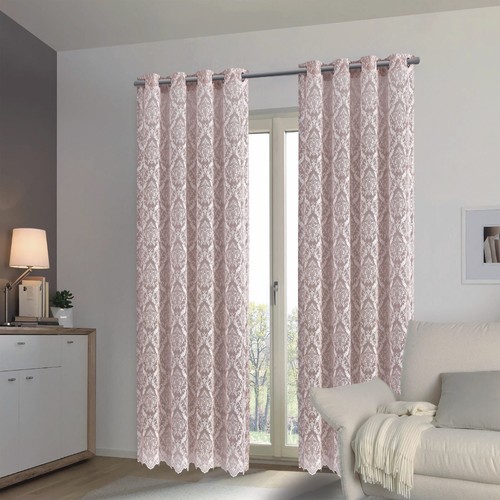 Pink damask lace window panel - lace,