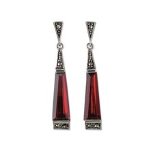 Marcasite Garnet Drop Earrings Sterling Silver 925 Oxidised Finish