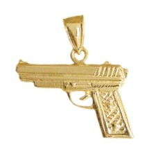 New 14k Gold Handgun Pistol Pendant
