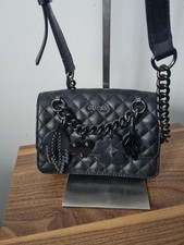 GUESS Stassie Black Quilted  Small Crossbody Flap Over Bag, Charms And Chain 