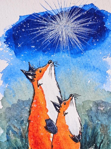Fox watercolour painting - fox,