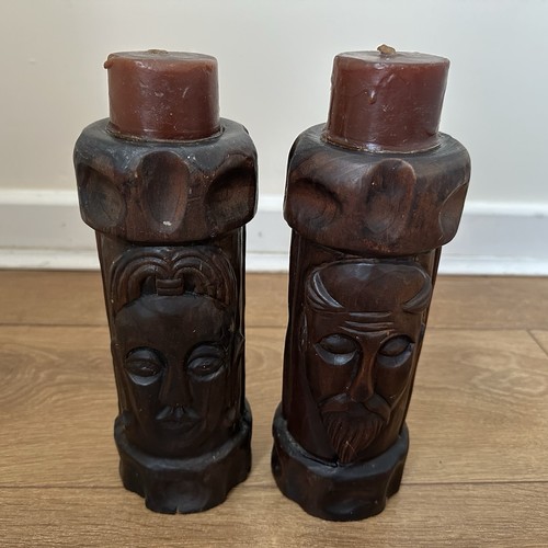 Pair vintage mcm handcarved - of,