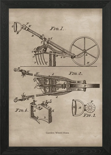 Vintage wheel hoe framed wall - wheel,