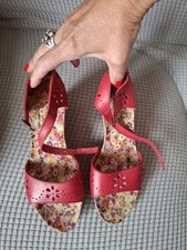 Bio Tep Red Leather Wedge Sandals Size 37 /4, New