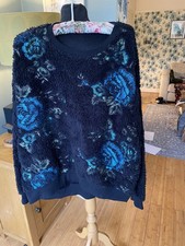 *ZARA TRAFALUC* black fluffy jumper with a blue & white floral pattern, size L