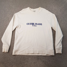 Guess Mens Sweatshirt Small White Blue Spellout USA Jumper Sweater ASAP Rocky