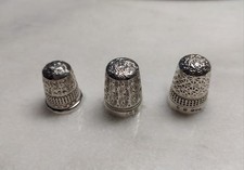 ANTIQUE SILVER CHARLES HORNER Thimbles x3 Lot includes one DORCAS Silver Plate