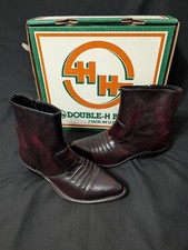 Vtg NOS Double H Zip Western Boots Men’s Sz 8.5 Brown Leather w/Box Cowboy NEW