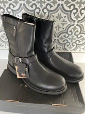 Harley Davidson Karl Black Leather Side Zip Buckle Motorcycle Boots D93125 UK 9