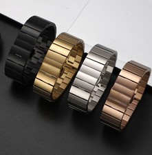 One Bead Solid Stainless Steel Watch Band Metal Butterfly Clasp Bracelet 16-22mm