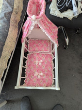 Doll's Cot With All Bedding Drapes In Vergood Condition