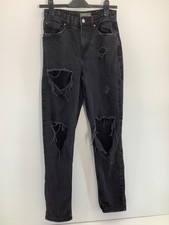 PRIMARK Black Ripped Mom Jeans UK size 8 High Waist Distressed Punk