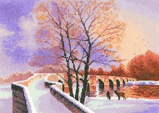 Heritage Crafts Cross Stitch Kit - Packhorse Bridge, Winter Scene