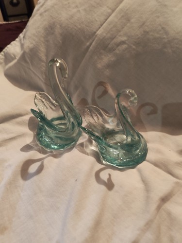 Two blue glass swans vintage - glass, swans.
