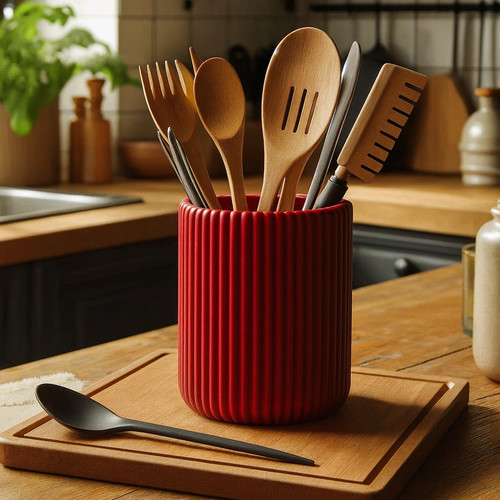 Ribbed kitchen utensil holder - ribbed,