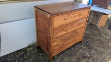 Oak wooden chest of 4 drawers with dividing sections in 3 on short legs (no key)