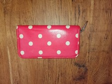 Cath Kidston Purse Polka Dots, Red/Beige, Large Size, Zip Around Excellent 
