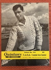 MENS ARAN V NECK CABLE KNIT FISHERMAN JUMPER 38”-40” VTG KNITTING PATTERN 204