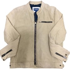 Triumph Motorcycle Jacket Beige Suede Size 42 Zip Closure Menswear 6177