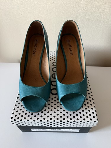 Turquoise peep toe wedge shoes - toe,