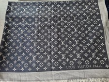 LOUIS VUITTON Denim Monogram Silk (60%) Wool (40%) Scarf *AUTHENTIC*