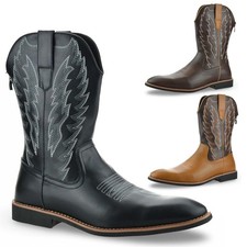 Mens Zip Up Western Ankle Cowboy Biker Boots New Smart Casual Fashion Shoes Size