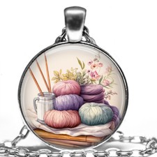Crafty Knitters Corner Knitting Yarns Needles Knit Knitter Gift Necklace 24"