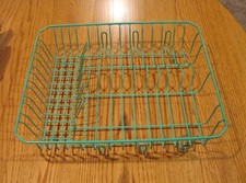 VINTAGE  GREEN RUBBER COATED  WIRE  DISH DRAINER RACK