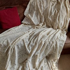 Vintage -Off White-Floral Lace Curtain 98" Drop,118" W, 53" pleated Top-set of 2