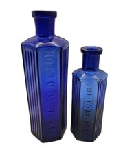 x2 Antique Cobalt Blue Glass