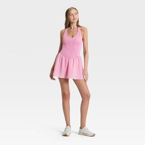 Women smocked active dress - smocked,