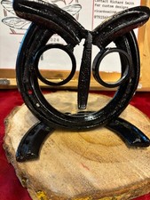 metal painted horseshoe owl